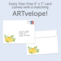 Load image into Gallery viewer, The envelope for Tree-Free’s Lemon Recipes card, along with the following text: “Every Tree-Free 5x7 card comes with a matching ARTvelope!”
