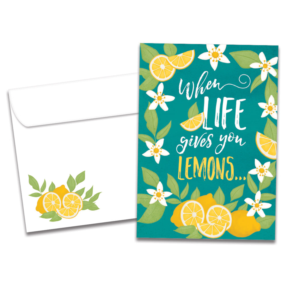 The cover of Tree-Free's Lemon Recipes card, along with its matching envelope.