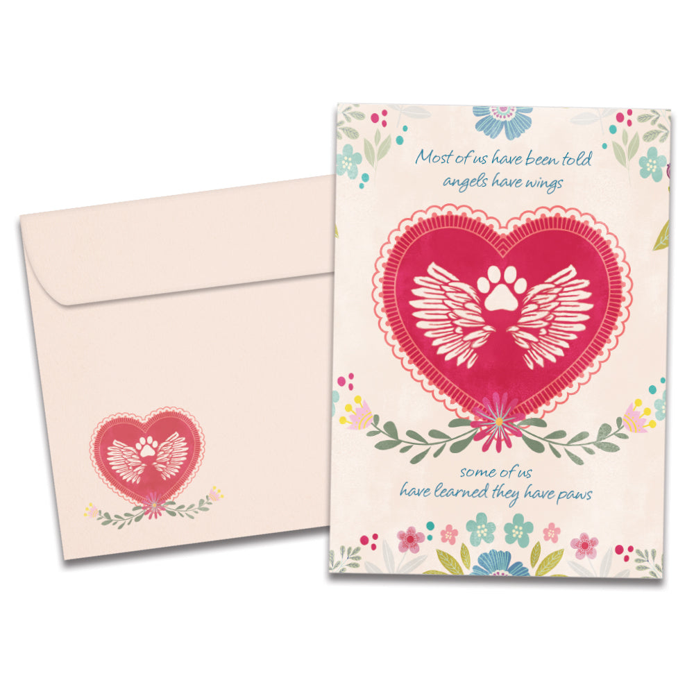 The cover of Tree-Free's Pet Angel Wings card, along with its matching envelope.