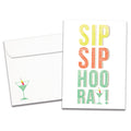 Load image into Gallery viewer, The cover of Tree-Free&#39;s Sip Sip Hooray card, along with its matching envelope.
