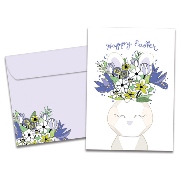 The cover of Tree-Free's Bunny Bouquet card, along with its matching envelope.