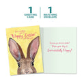 Load image into Gallery viewer, The cover and inside of Tree-Free’s Earresistibly Happy card, along with the following text: “1 greeting card, 1 matching envelope”
