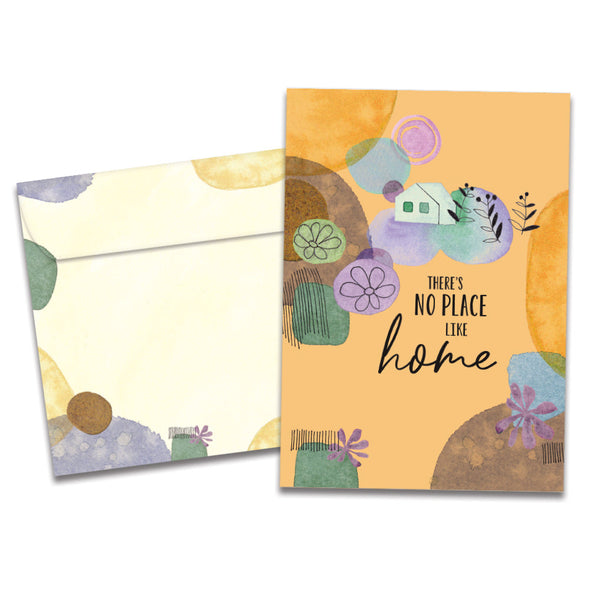 The cover of Tree-Free's No Place Like Home card, along with its matching envelope.