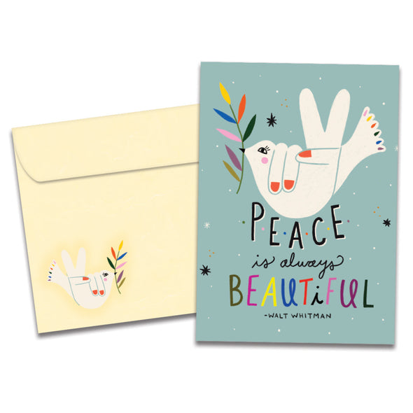 The cover of Tree-Free's Beautiful Peace card, along with its matching envelope.