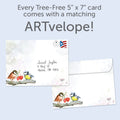 Load image into Gallery viewer, The envelope for Tree-Free’s Threads of Love card, along with the following text: “Every Tree-Free 5x7 card comes with a matching ARTvelope!”
