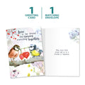 Load image into Gallery viewer, The cover and inside of Tree-Free’s Threads of Love card, along with the following text: “1 greeting card, 1 matching envelope”
