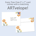 Load image into Gallery viewer, The envelope for Tree-Free’s Precious Blooms card, along with the following text: “Every Tree-Free 5x7 card comes with a matching ARTvelope!”
