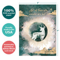 Load image into Gallery viewer, The cover of Tree-Free’s Not All Who Wander card with lines demonstrating its 5x7 dimensions, along with the following text: “100% PCW recycled paper, proudly made in the USA, sustainably printed on extra-thick card stock”
