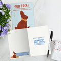Load image into Gallery viewer, The inside of Tree-Free’s Largest Bunny Fun Fact card, with the cover and envelope in the background.
