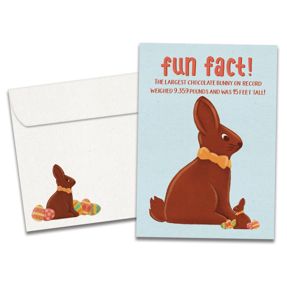 The cover of Tree-Free's Largest Bunny Fun Fact card, along with its matching envelope.