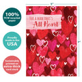 Load image into Gallery viewer, The cover of Tree-Free’s Heart Pattern card with lines demonstrating its 5x7 dimensions, along with the following text: “100% PCW recycled paper, proudly made in the USA, sustainably printed on extra-thick card stock”
