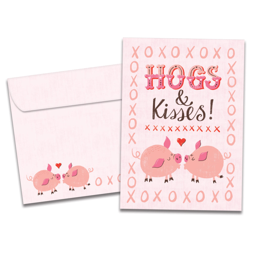 The cover of Tree-Free's Hogs and Kisses card, along with its matching envelope.