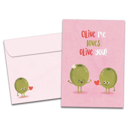 The cover of Tree-Free's Olive You card, along with its matching envelope.