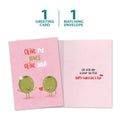 Load image into Gallery viewer, The cover and inside of Tree-Free’s Olive You card, along with the following text: “1 greeting card, 1 matching envelope”
