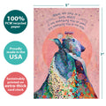 Load image into Gallery viewer, The cover of Tree-Free’s Wild Soulmates card with lines demonstrating its 5x7 dimensions, along with the following text: “100% PCW recycled paper, proudly made in the USA, sustainably printed on extra-thick card stock”
