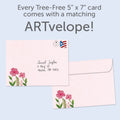 Load image into Gallery viewer, The envelope for Tree-Free’s Love Flowers card, along with the following text: “Every Tree-Free 5x7 card comes with a matching ARTvelope!”
