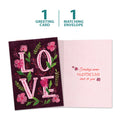 Load image into Gallery viewer, The cover and inside of Tree-Free’s Love Flowers card, along with the following text: “1 greeting card, 1 matching envelope”
