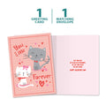 Load image into Gallery viewer, The cover and inside of Tree-Free’s You and Me Forever card, along with the following text: “1 greeting card, 1 matching envelope”
