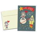 Load image into Gallery viewer, The cover of Tree-Free&#39;s Beary Much World card, along with its matching envelope.
