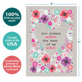 Load image into Gallery viewer, The cover of Tree-Free’s Nurture and Nature card with lines demonstrating its 5x7 dimensions, along with the following text: “100% PCW recycled paper, proudly made in the USA, sustainably printed on extra-thick card stock”
