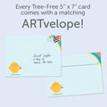 Load image into Gallery viewer, The envelope for Tree-Free’s Rainbow Bunnies card, along with the following text: “Every Tree-Free 5x7 card comes with a matching ARTvelope!”

