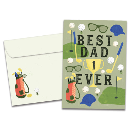 The cover of Tree-Free's Golf Dad card, along with its matching envelope.