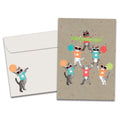 Load image into Gallery viewer, The cover of Tree-Free&#39;s Cheerleader Cats card, along with its matching envelope.
