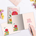 Load image into Gallery viewer, The inside of Tree-Free’s Be Your Vibrant Self card, with the cover and envelope in the background.
