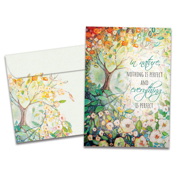 The cover of Tree-Free's Imperfect Nature card, along with its matching envelope.