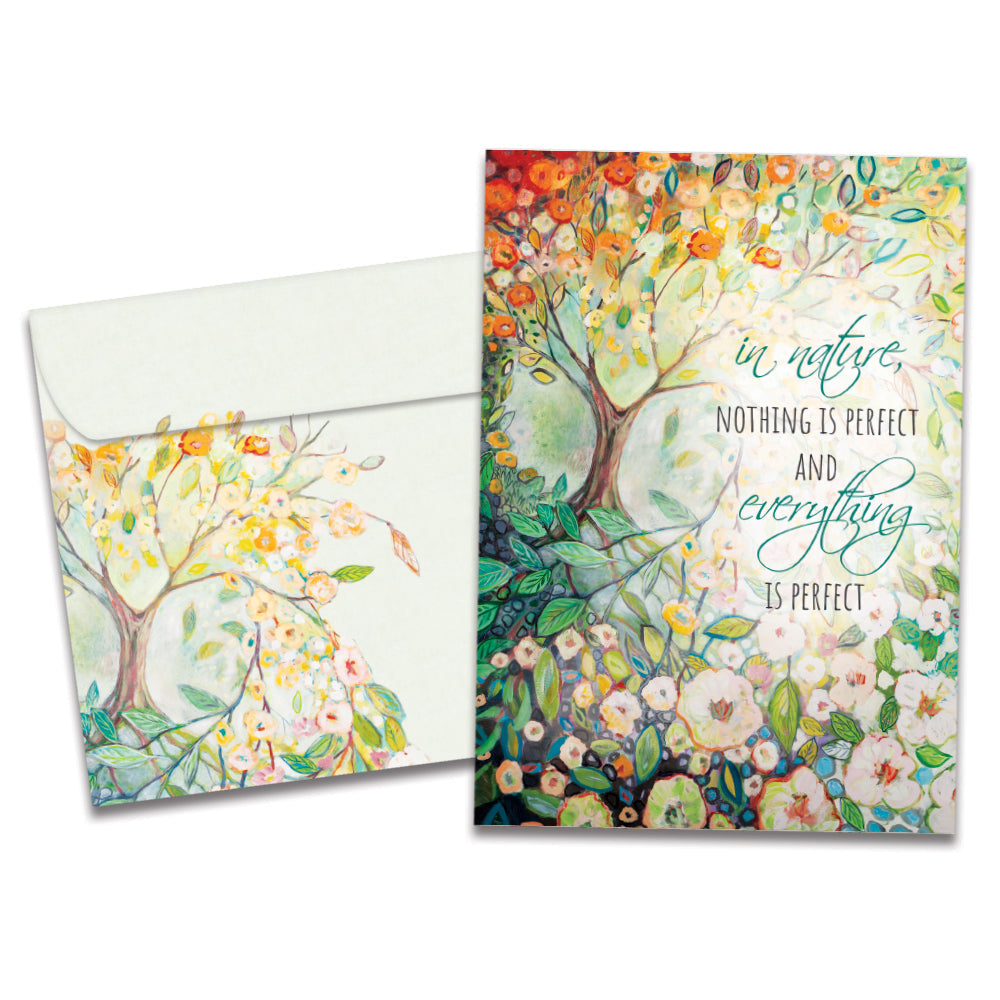 The cover of Tree-Free's Imperfect Nature card, along with its matching envelope.