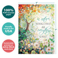 Load image into Gallery viewer, The cover of Tree-Free’s Imperfect Nature card with lines demonstrating its 5x7 dimensions, along with the following text: “100% PCW recycled paper, proudly made in the USA, sustainably printed on extra-thick card stock”
