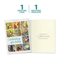 Load image into Gallery viewer, The cover and inside of Tree-Free’s Bird Celebration card, along with the following text: “1 greeting card, 1 matching envelope”

