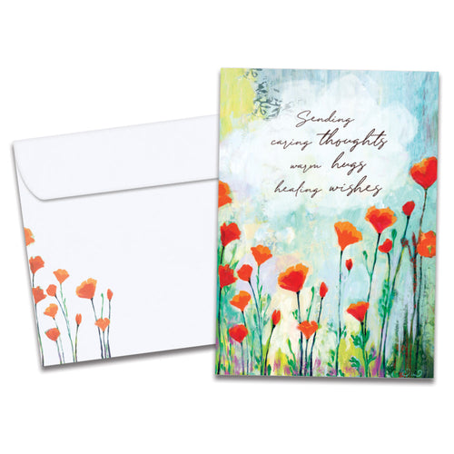 The cover of Tree-Free's Caring Thoughts card, along with its matching envelope.