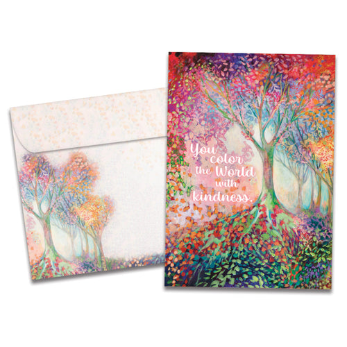 The cover of Tree-Free's Colorful Kindness card, along with its matching envelope.