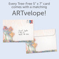 Load image into Gallery viewer, The envelope for Tree-Free’s Colorful Kindness card, along with the following text: “Every Tree-Free 5x7 card comes with a matching ARTvelope!”

