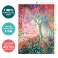 Load image into Gallery viewer, The cover of Tree-Free’s Colorful Kindness card with lines demonstrating its 5x7 dimensions, along with the following text: “100% PCW recycled paper, proudly made in the USA, sustainably printed on extra-thick card stock”

