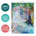 Load image into Gallery viewer, The cover of Tree-Free’s Pace of Nature card with lines demonstrating its 5x7 dimensions, along with the following text: “100% PCW recycled paper, proudly made in the USA, sustainably printed on extra-thick card stock”
