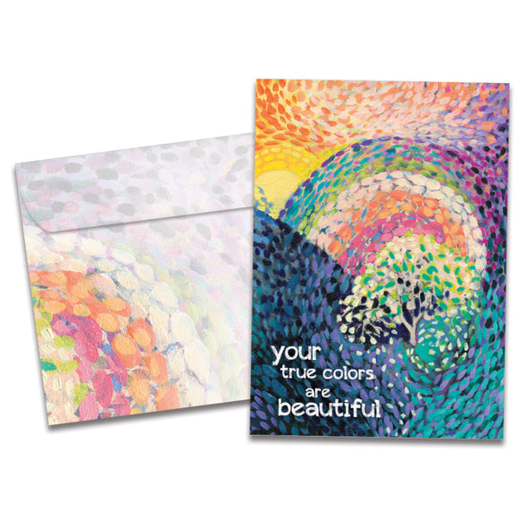 The cover of Tree-Free's Beautiful Colors card, along with its matching envelope.