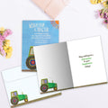 Load image into Gallery viewer, The inside of Tree-Free’s Wisdom from a Tractor card, with the cover and envelope in the background.
