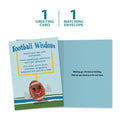 Load image into Gallery viewer, The cover and inside of Tree-Free’s Football Wisdom card, along with the following text: “1 greeting card, 1 matching envelope”
