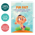Load image into Gallery viewer, The cover of Tree-Free’s Diapers Fun Fact card with lines demonstrating its 5x7 dimensions, along with the following text: “100% PCW recycled paper, proudly made in the USA, sustainably printed on extra-thick card stock”
