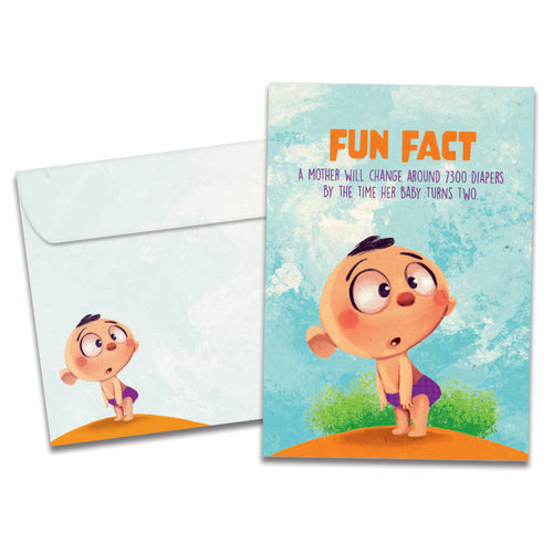 The cover of Tree-Free's Diapers Fun Fact card, along with its matching envelope.