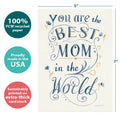 Load image into Gallery viewer, The cover of Tree-Free’s Best in the World card with lines demonstrating its 5x7 dimensions, along with the following text: “100% PCW recycled paper, proudly made in the USA, sustainably printed on extra-thick card stock”
