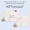 Load image into Gallery viewer, The envelope for Tree-Free’s Kindness Flowers card, along with the following text: “Every Tree-Free 5x7 card comes with a matching ARTvelope!”
