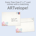 Load image into Gallery viewer, The envelope for Tree-Free’s Spring Wreath card, along with the following text: “Every Tree-Free 5x7 card comes with a matching ARTvelope!”
