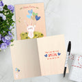 Load image into Gallery viewer, The inside of Tree-Free’s Special Bunny card, with the cover and envelope in the background.
