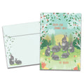 Load image into Gallery viewer, The cover of Tree-Free&#39;s Bunny Family Wishes card, along with its matching envelope.

