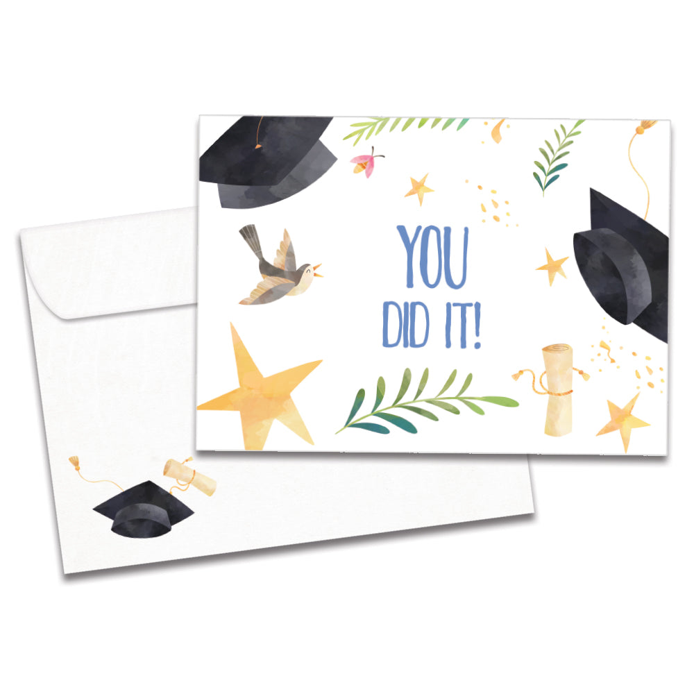 The cover of Tree-Free's You Did It card, along with its matching envelope.