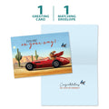 Load image into Gallery viewer, The cover and inside of Tree-Free’s On Your Way card, along with the following text: “1 greeting card, 1 matching envelope”
