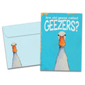 Load image into Gallery viewer, The cover of Tree-Free&#39;s Geezers card, along with its matching envelope.
